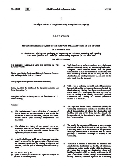 CLP - Classification, Labelling and Packaging Regulation